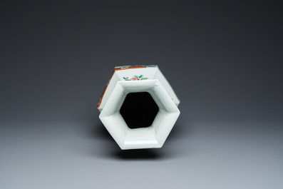 A Chinese hexagonal famille rose vase, signed Pan Zhaotang 潘肇唐, dated 1920