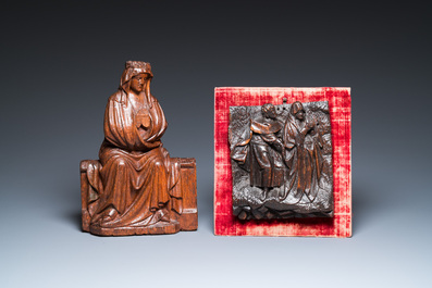Une Vierge assise et un panneau avec Saint Jean et la Vierge en ch&ecirc;ne sculpt&eacute;, Flandre et/ou Nord de la France, 15/16&egrave;me