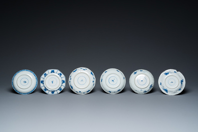 Thirteen Chinese blue and white cups and saucers, Kangxi