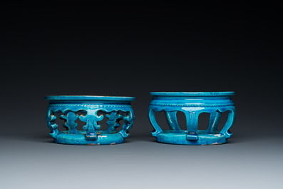 Two Chinese turquoise-glazed ornaments or stands, Kangxi