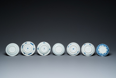 Thirteen Chinese blue and white cups and saucers, Kangxi