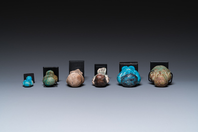 Six oushebtis en fritte &eacute;maill&eacute;e verte et turquoise, Egypte, Basse &eacute;poque