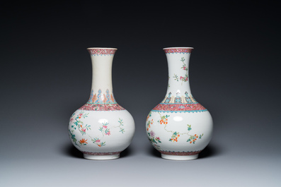 Two Chinese famille rose bottle vases, Hongxian mark, Republic