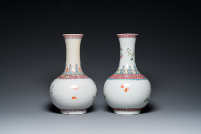 Two Chinese famille rose bottle vases, Hongxian mark, Republic