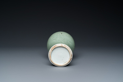 A Chinese celadon-glazed vase with underglaze design and a junyao-type bowl, 19/20th C.