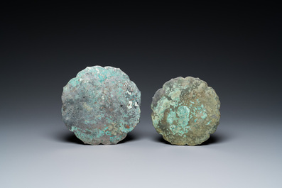 Two Chinese bronze mirrors, Tang or later