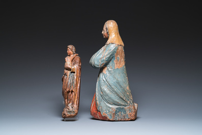 Twee gepolychromeerde houten sculpturen van Maria, 16e eeuw