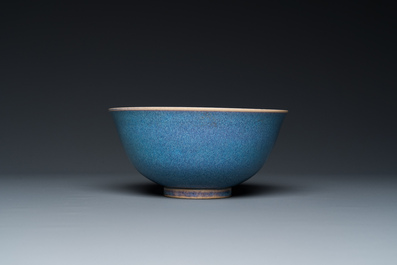 A Chinese celadon-glazed vase with underglaze design and a junyao-type bowl, 19/20th C.