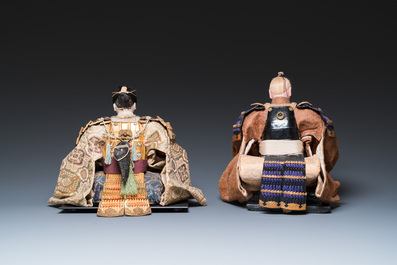 Twee Japanse Gofun samoerai poppen, Edo/Meiji, 19e eeuw