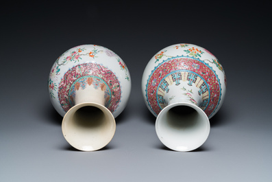 Two Chinese famille rose bottle vases, Hongxian mark, Republic