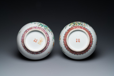 Two Chinese famille rose bottle vases, Hongxian mark, Republic
