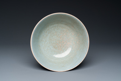 A Chinese celadon-glazed vase with underglaze design and a junyao-type bowl, 19/20th C.