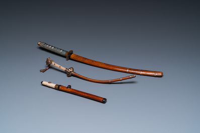 Twee Japanse Gofun samoerai poppen, Edo/Meiji, 19e eeuw