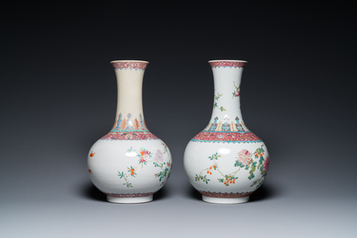 Two Chinese famille rose bottle vases, Hongxian mark, Republic