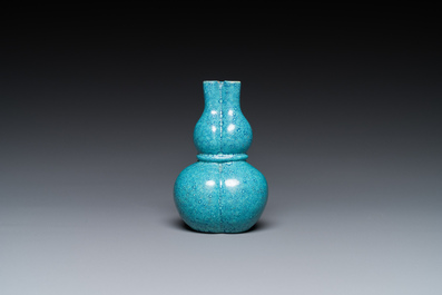 A small Chinese robin's egg-glazed three-necked double gourd vase, 19/20th C.