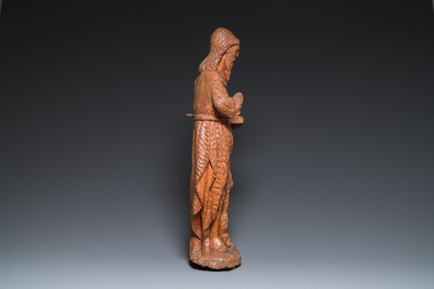 Grand Saint Jean &agrave; l'agneau en ch&ecirc;ne sculpt&eacute;, 16&egrave;me