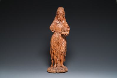 Grand Saint Jean &agrave; l'agneau en ch&ecirc;ne sculpt&eacute;, 16&egrave;me