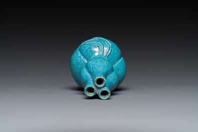 A small Chinese robin's egg-glazed three-necked double gourd vase, 19/20th C.