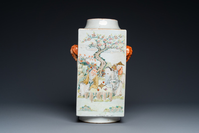 A Chinese qianjiang cai 'cong' vase, signed Pan Zhinan 潘植南, dated 1898