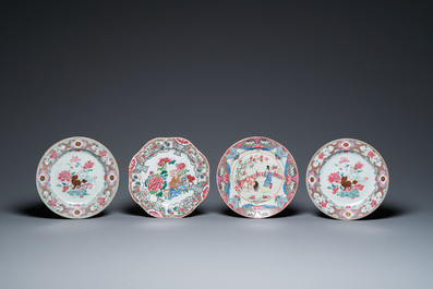 Tien Chinese blauw-witte, famille rose en verte borden, Kangxi en later