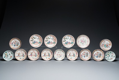 19 Chinese famille rose koppen en 15 schotels, Qianlong