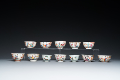 19 Chinese famille rose koppen en 15 schotels, Qianlong