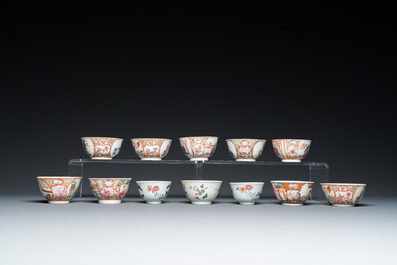 19 Chinese famille rose koppen en 15 schotels, Qianlong