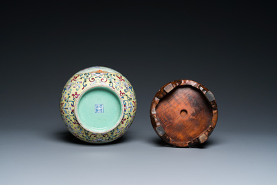 A Chinese yellow-ground famille rose 'hu' vase with playing boys, Qianlong mark, Republic