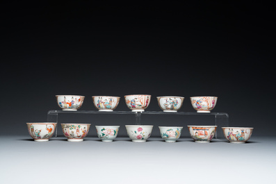 19 Chinese famille rose koppen en 15 schotels, Qianlong