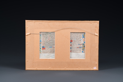 Two pages from an illuminated manuscript, possibly a Book of Hours, probably Flemish, 16th C.