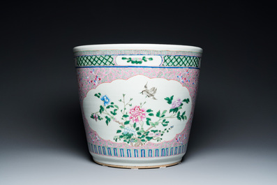 A Chinese pink-ground famille rose jardini&egrave;re, 19th C.