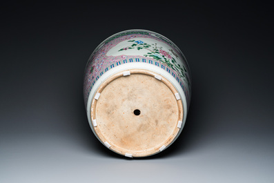 A Chinese pink-ground famille rose jardini&egrave;re, 19th C.