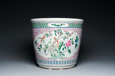 A Chinese pink-ground famille rose jardini&egrave;re, 19th C.