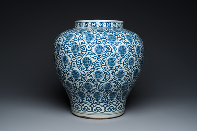 A large Chinese blue and white 'Shou' jar, Wanli mark but probably Republic
