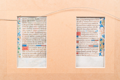 Two pages from an illuminated manuscript, possibly a Book of Hours, probably Flemish, 16th C.