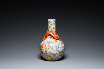 A Chinese famille rose 'millefleurs' bottle vase, Qianlong mark, Republic