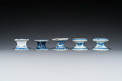 Five Chinese blue and white salts, Kangxi