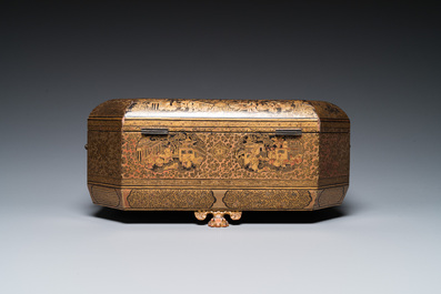 Two Chinese Canton famille rose bowls, a vase and a gilt-lacquered box, Qianlong and later