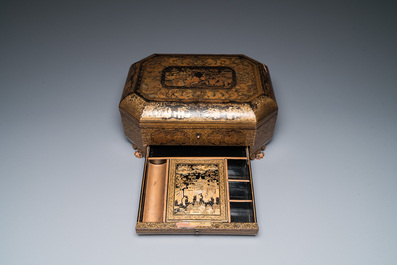 Two Chinese Canton famille rose bowls, a vase and a gilt-lacquered box, Qianlong and later