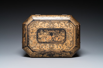 Two Chinese Canton famille rose bowls, a vase and a gilt-lacquered box, Qianlong and later