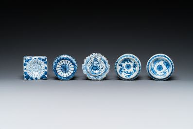 Five Chinese blue and white salts, Kangxi