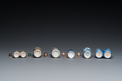 Six Chinese snuff bottles with dragons and Buddhist lions, 19/20th C.