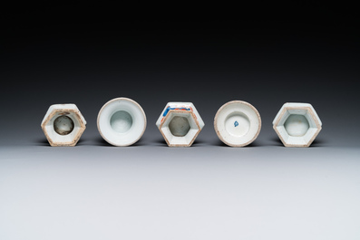 Five Chinese Imari-style salts, Kangxi/Qianlong