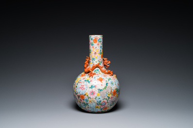 A Chinese famille rose 'millefleurs' bottle vase, Qianlong mark, Republic
