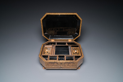 Two Chinese Canton famille rose bowls, a vase and a gilt-lacquered box, Qianlong and later