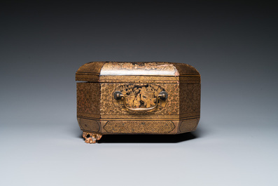 Two Chinese Canton famille rose bowls, a vase and a gilt-lacquered box, Qianlong and later