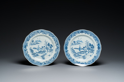 Negen Chinese blauw-witte schotels, Qianlong