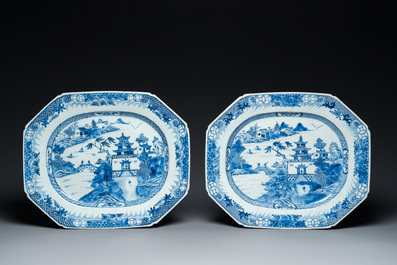 Negen Chinese blauw-witte schotels, Qianlong