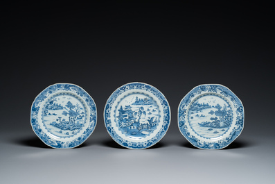 Negen Chinese blauw-witte schotels, Qianlong