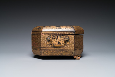 Two Chinese Canton famille rose bowls, a vase and a gilt-lacquered box, Qianlong and later